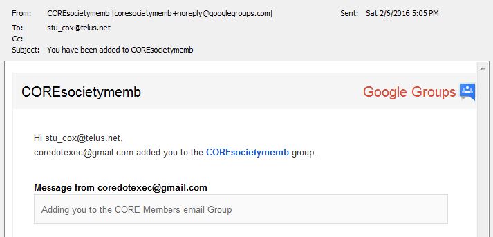 Joining CORE Society Members email Group